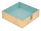 Caspari Lacquer Cocktail Napkin Holder, Robin's Egg Blue and Gold