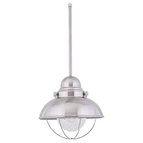 Sea Gull Lighting 6658-98 Single-Light Sebring Outdoor Pendant, Clear Seeded Glass and Brushed Stainless