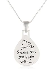 Sterling Silver My Favorite Stories Begin with "One Time My Mom and I" Reversible Teardrop Pendant Necklace , 18"