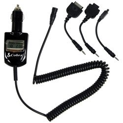 Cobra CB-LCD-CLA7 Vehicle Cellular Charger with LCD Display for Use with Most Apple, PalmOne, and Sanyo Manufactured Phones - Car Charger - Retail Packaging - Black