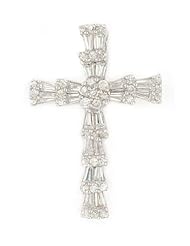 Sterling Silver Cross Pendant with Baguettes of Cubic Zirconia