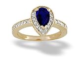 14K Yellow Gold Pear Created Sapphire and Diamond Couture Ring