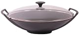 Le Creuset Cast Iron Wok with Glass Lid, Granite, 36 cm