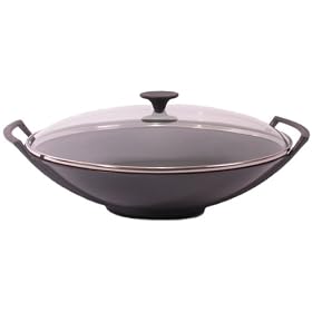Le Creuset Cast Iron Wok with Glass Lid, Granite, 36 cm
