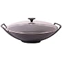 Le Creuset Cast Iron Wok with Glass Lid, Granite, 36 cm