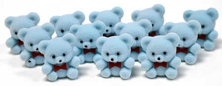 1" mini flocked blue baby teddy bears - pkg of 36
