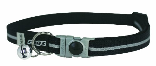 Rogz Catz Small 3/8-Inch Alley Cat Safeloc Breakaway Clip Adjustable, Reflective Cat Collar, Black Design