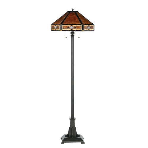 Quoizel NX627FVB Mission Diamond 2-Light Floor Lamp from the Museum of New Mexico Collection with Amber Glow Mica and Tiffany Shade, Vintage Bronze