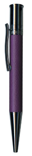 Pierre Belvedere Executive Line Chrome and Faux Leather Ballpoint Pen, Organic Flowers, Purple