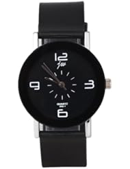 HACBIWA Round Belt Quartz Watches Women Lady Girl Analog Black PU Strap Quartz Watch