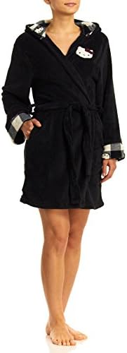 WebUndies.com Hello Kitty Comfy N Cozy Hooded Wrap Robe, Black, Medium