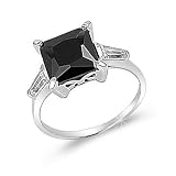 Sterling Silver Square Cut Black CZ Ring - Sizes 5 to 9