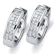 14kt White Gold Petite Double Row Princess Diamond Hoop Earrings