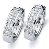 14kt White Gold Petite Double Row Princess Diamond Hoop Earrings - B00011T6DU
