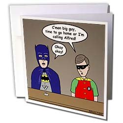 Rich Diesslins Funny General Cartoons - Super Hero Parody with Batman and Robin at the bar - Greeting Cards-12 Greeting Cards with envelopes