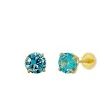 14k Yellow Gold, 3mm Birthstone Stud Screw Back Earring Lab Created Gem Dec