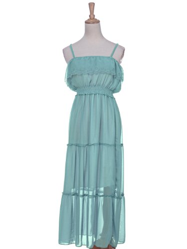 Best Cheap Anna-Kaci S/M Fit Green Spaghetti Strap Long Chiffon Maxi Summer Beach Dress
