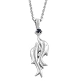 Sterling Silver Blue Sapphire Dolphin Pendant With 18 Inch Rope Chain