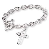 Sterling Silver Heart Cross 7.5-inch Toggle Bracelet