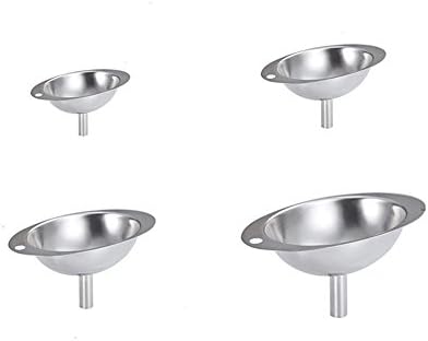 Padshow Funnel Set of 4 with Strainer for Cooking, Mini-Funnels for Essential Oils &amp; Flask-Filling Thick Strong #304 Stainless Steel; Cool Kitchen Tools Avoid Spills &amp; Enhance Your Culinary Decor Now