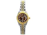 LDS TT ROLEX STYLE BLT BRWN DIAL DIAMOND