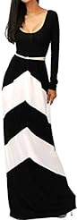 Long Sleeves Corset   Waistline Chevron Print Belted Cotton Floor Length Club Dress/Party Dress/Tunic/Maxi Dress 