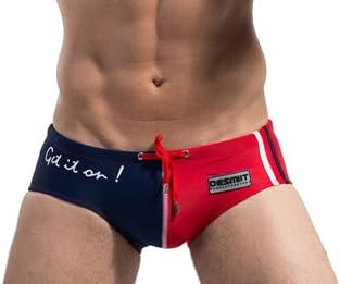 Wantdo Swimwear Trunks Shorts Tie Elastic Briefs(Blue And Red,Small)
