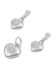 Plain Sterling Silver Love Design Heart Pendant and Earrings Jewelry Set