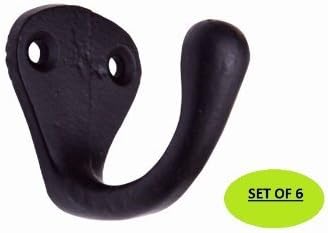 Handcrafted Single Coat Hook, Cast Iron, Black Powder Coat Finish, 6-Pack