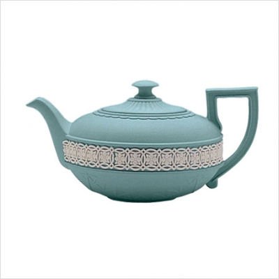 Jasperware White on Dark Turquoise Egyptian Teapot Jasperware White on Dark Turquoise Egyptian Teapot