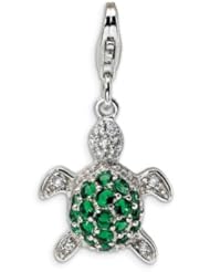 Amore LaVita(tm) Sterling Silver Green and Clear CZ Turtle w/Lobster Clasp Charm for Charm Bracelet