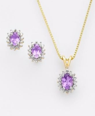 Childrens Toyshop  Jewelry : 18k Gold Over Sterling Silver Amethyst & Diamond Accent Set