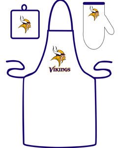 Minnesota Vikings Grilling Apron Set Fan-Friendly Sports Includes A Matching Mit And Potholder