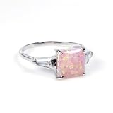 Sterling Silver 7mm Square Shaped Pink Lab Opal Ring (Size 4 - 10)