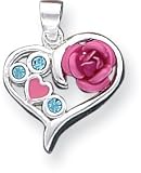 Blue Crystal Enameled Heart Charm, Sterling Silver