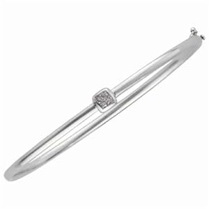 14K White Gold Diamond Square Bangle Bracelet