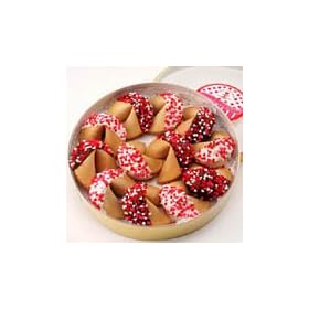 Good Fortunes Dose of Good Fortune! A Dozen Dark and White Chocolate Hand-Dipped Fortune Cookies Decorated with Heart Shaped Confetti