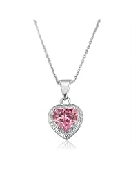 Sterling Silver 3ct Pink Ice Heart Pendant-Necklace 18" Chain
