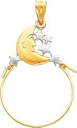 14K Two Tone Gold Moon & Stars Charm Holder