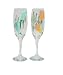 ArtisanStreet's Calla Lily Champagne Flutes. Set of 2 Glasses. Yellow & Orange Design Hand Painted on Clear Crystal. Signed by Artisan
