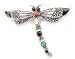 Sterling Silver Marcasite, Mother of Pearl, Black Onyx Inlay Dragonfly Brooch Pin