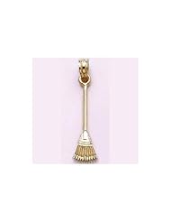 14k Gold Novelty Necklace Charm Pendant, 3d Leaf Rake Garden Tool High Polish