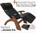 The Human Touch Power Electric Perfect Chair Recliner - PC95 / PC-095 Walnut Recline Wood Base Black Leather Pads - Interactive Health Zero Anti Gravity Chair