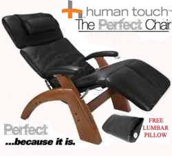 The Human Touch Power Electric Perfect Chair Recliner - PC95 / PC-095 Walnut Recline Wood Base PREMIUM Black Leather Pads - Interactive Health Zero Anti Gravity Chair