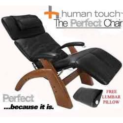 The Human Touch Power Electric Perfect Chair Recliner - PC95 / PC-095 Walnut Recline Wood Base Black Leather Pads - Interactive Health Zero Anti Gravity Chair