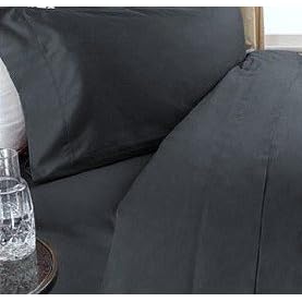 CASTLE HILL 610 Thread Count 100% Egyptian Cotton Solid Sateen Single Ply Yarn Bed Sheet Set (Black) King.