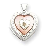 Sterling Silver Pink MOP Diamond 2-Frame Heart Locket