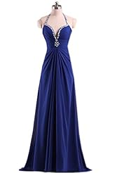 Chiffon Ruched Beaded  Halter Evening Dress/Bridesmaid Dress/Prom Dress/Wedding Party Dress  With Rhinestones