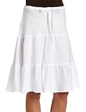 allen allen Women's Linen Tiered Knee Skirt, White, Large