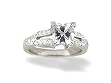 14K White Gold Genuine Square White Topaz and Diamond Engagement Ring